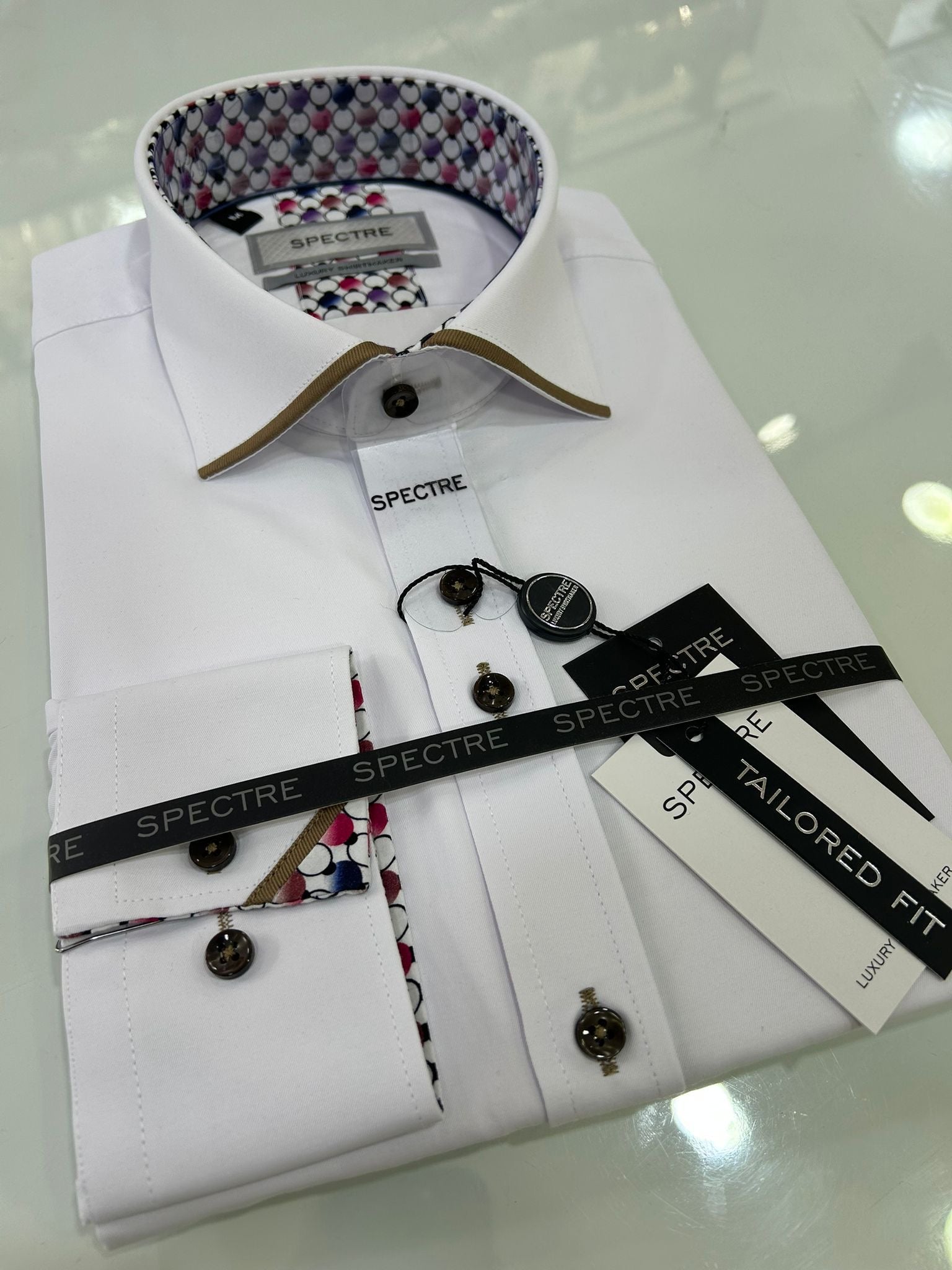 Spectre White Shirt With Tan Collar Tipping