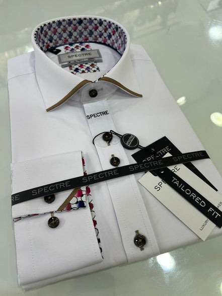 Spectre White Shirt With Tan Collar Tipping