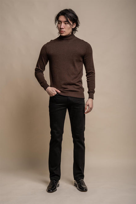 House of Cavani Karris Brown Roll Neck Jumper