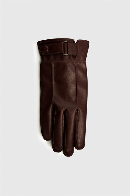 Brown Vegan Leather Gloves
