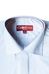 Colin Ross white slim fit formal shirt with long sleeves, crisp collar, and button-front design, ideal for professional attire.