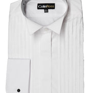 Colin Ross White Pleated Wing Tip Collar Cotton Shirt