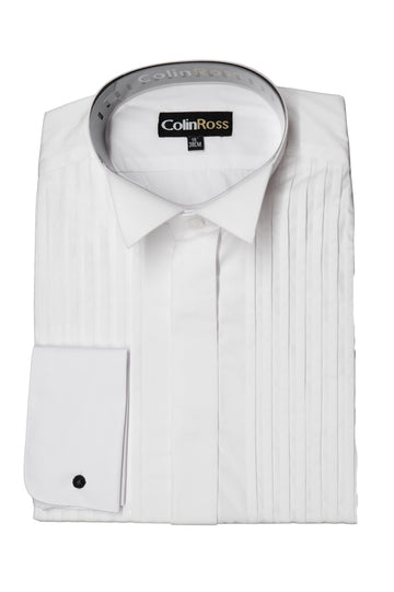 Colin Ross White Pleated Wing Tip Collar Cotton Shirt