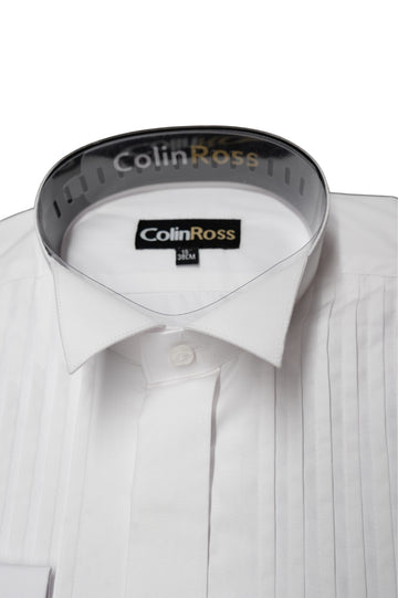 Colin Ross White Pleated Wing Tip Collar Cotton Shirt