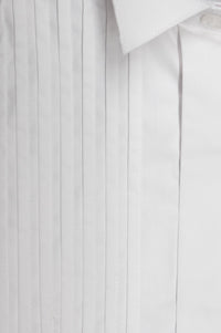 Colin Ross white pleated wing tip collar cotton formal shirt with long sleeves and button front.