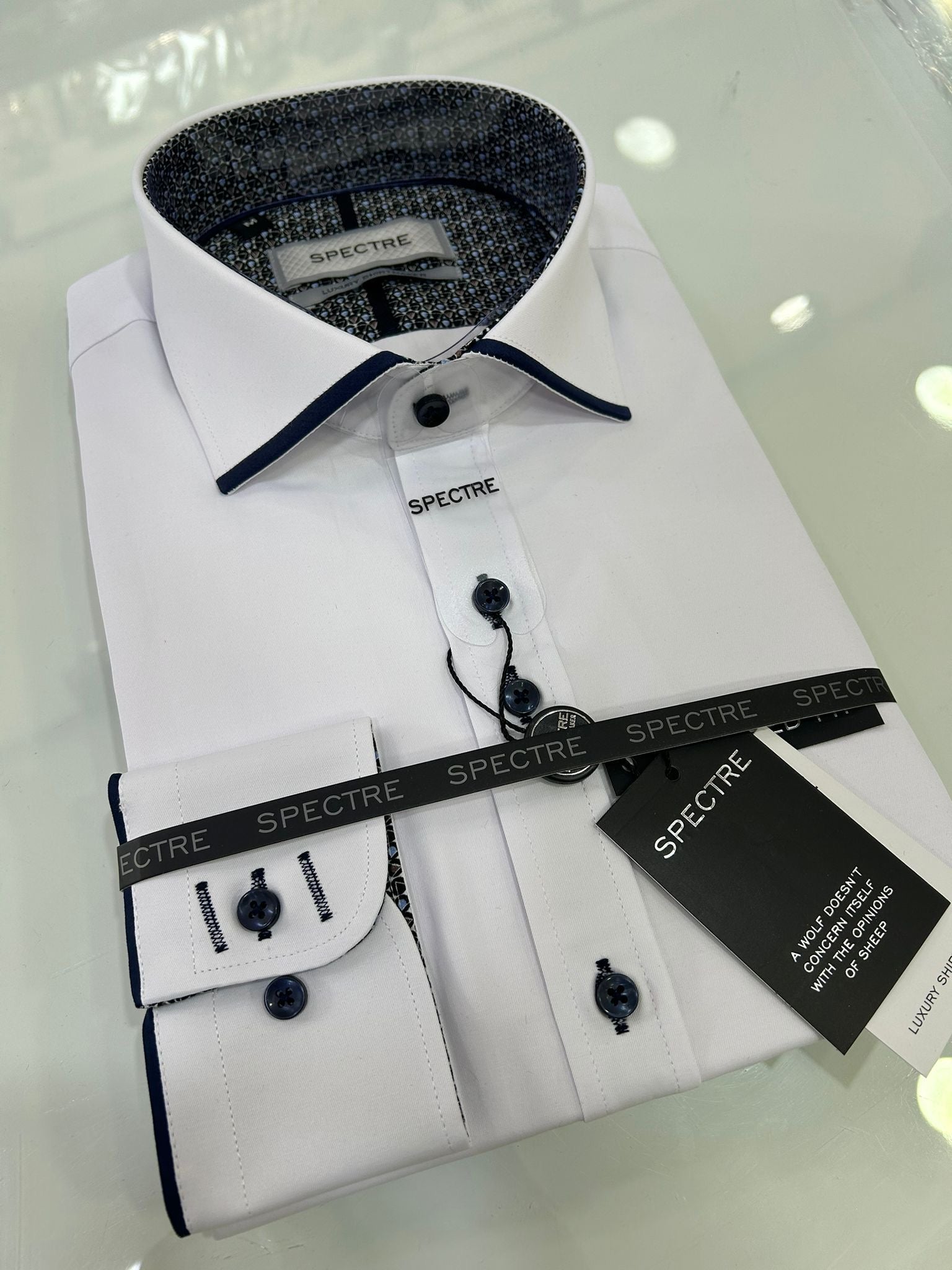 Spectre White Shirt With Navy Collar Tipping