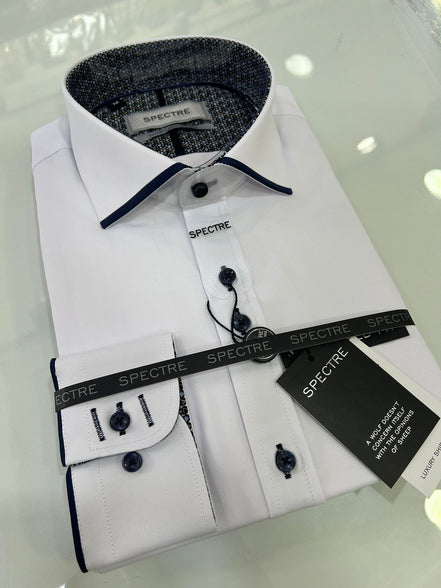 Spectre White Shirt With Navy Collar Tipping