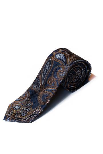 Knightsbridge Neckwear Blue & Gold Paisley Silk Tie