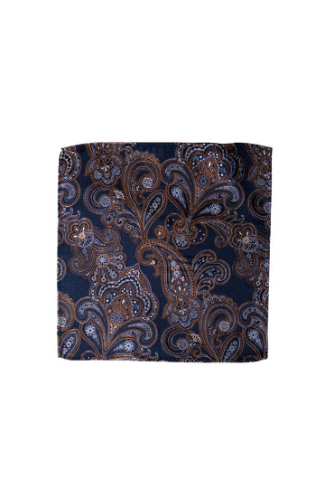 Knightsbridge Neckwear Blue & Gold Paisley Silk Pocket Square