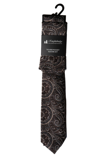 Knightsbridge Neckwear Brown Paisley Tie & Pocket Square Set