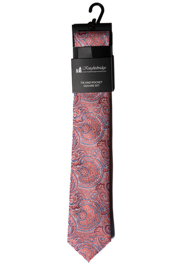 Knightsbridge Neckwear Coral Paisley Tie & Pocket Square Set