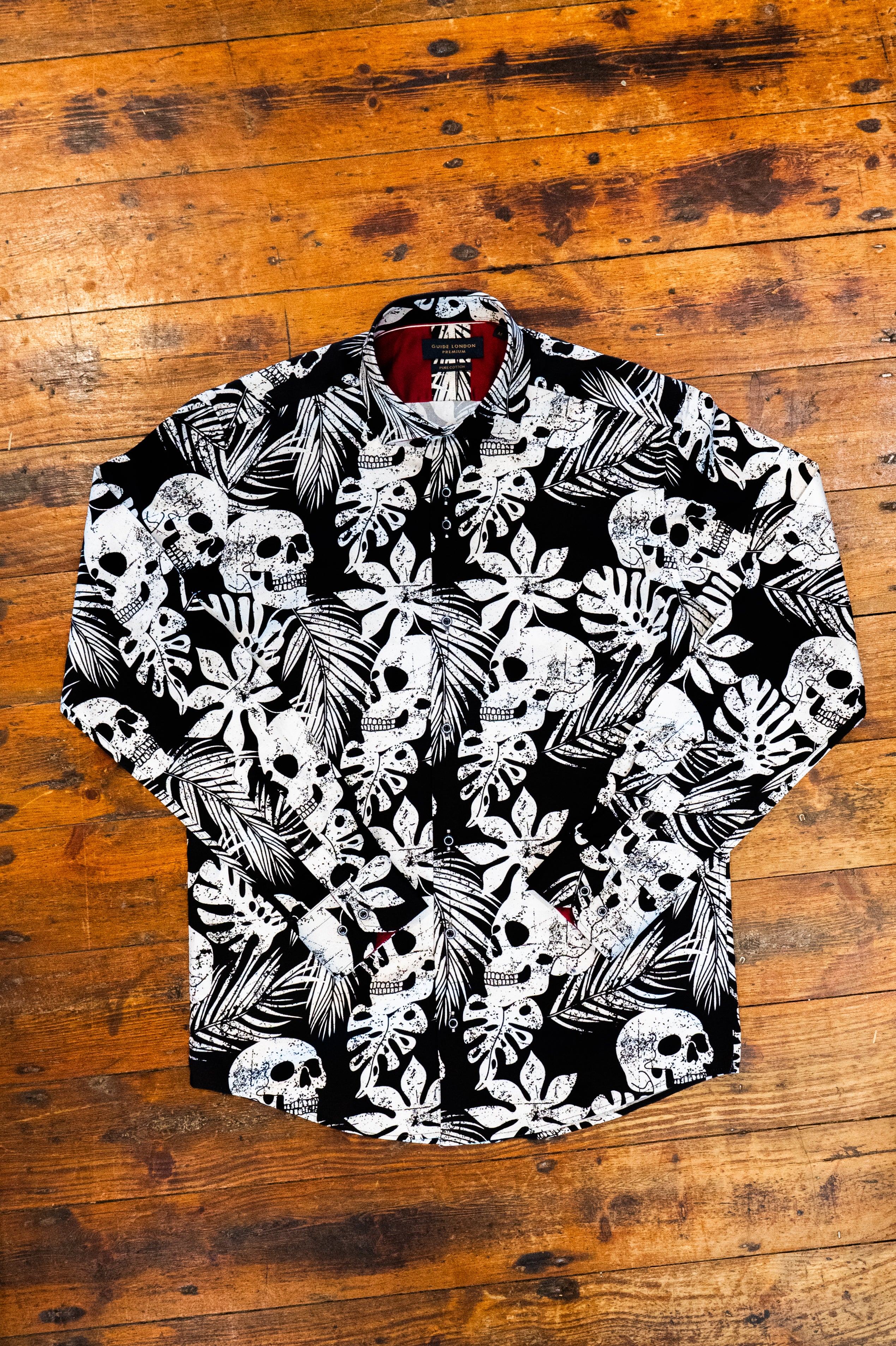 Guide London Navy Skull And Tropical Leaves Shirt