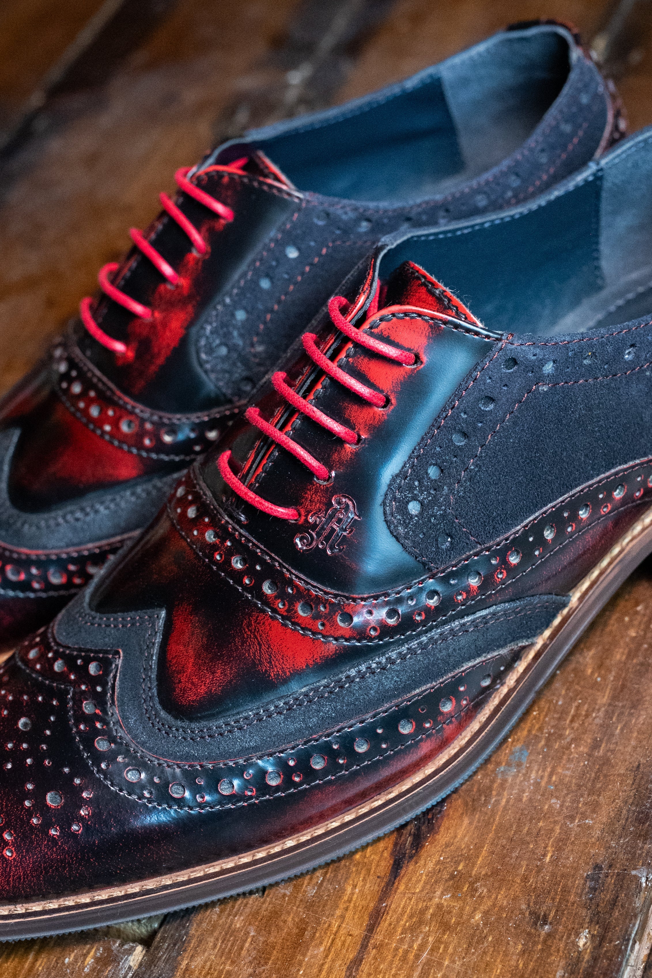 Amen Red Navy Two Tone Brogues