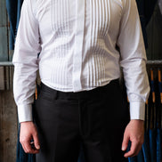 Colin Ross White Pleated Wing Tip Collar Cotton Shirt