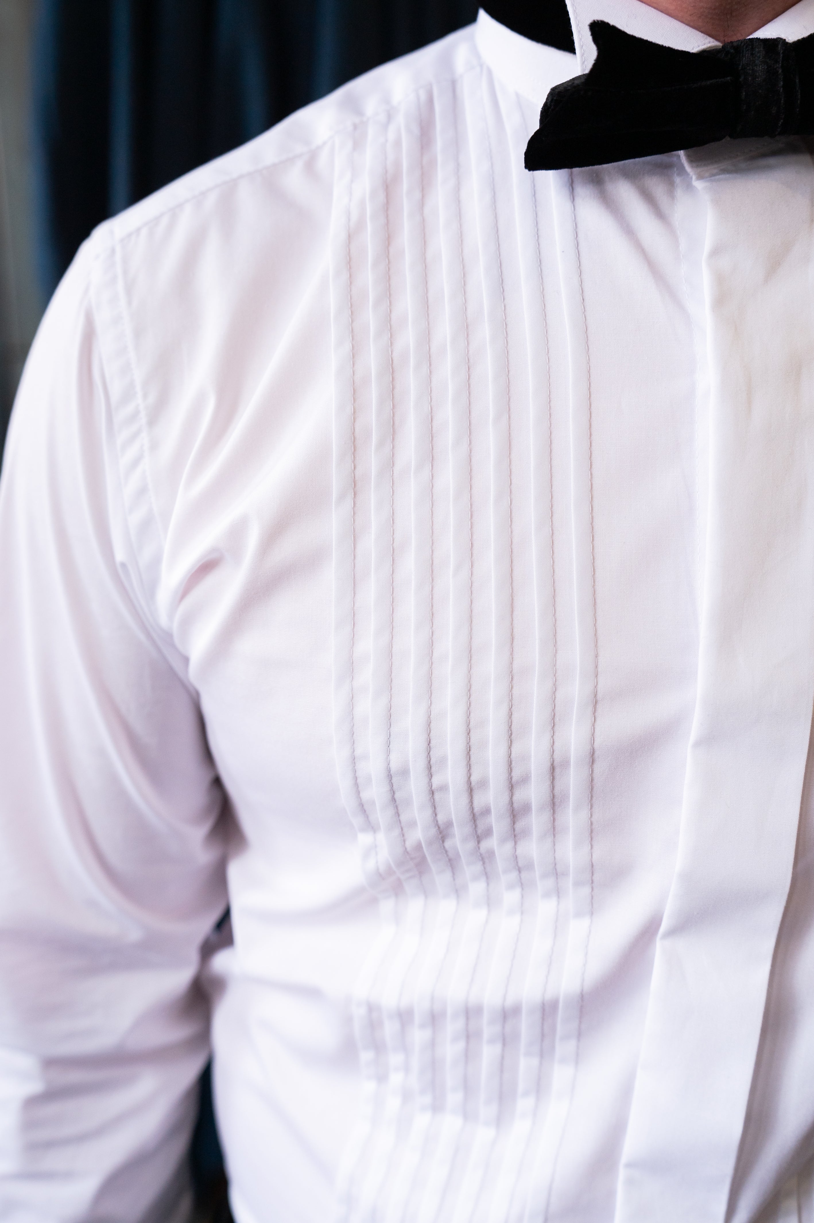Colin Ross White Pleated Wing Tip Collar Cotton Shirt