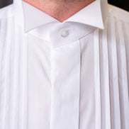 Colin Ross White Pleated Wing Tip Collar Cotton Shirt