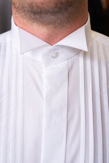 Colin Ross White Pleated Wing Tip Collar Cotton Shirt – Master
