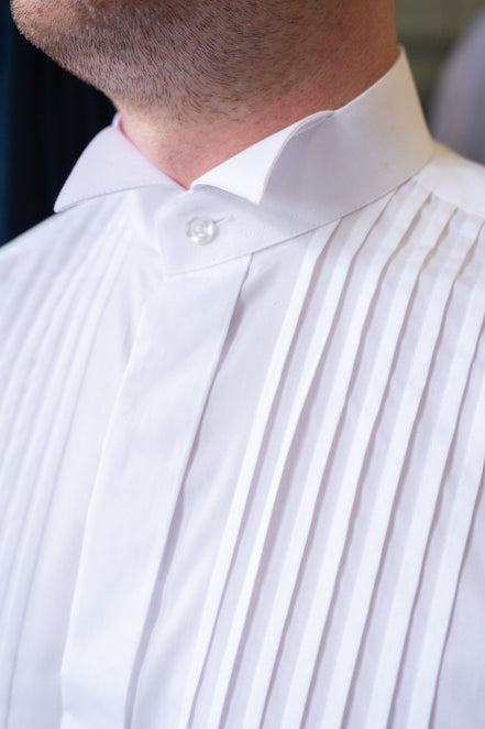 Colin Ross White Pleated Wing Tip Collar Cotton Shirt