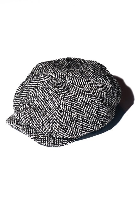 Black & White Twill Herringbone 8 Piece Bakerboy Cap