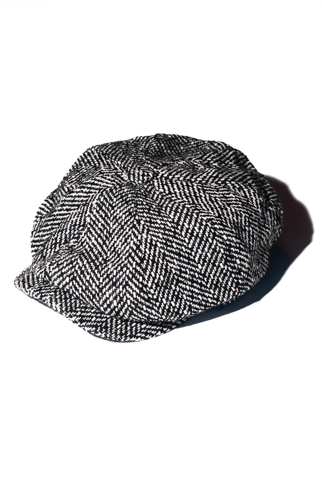Black & White Twill Herringbone 8 Piece Bakerboy Cap
