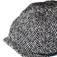 Black & White Twill Herringbone 8 Piece Bakerboy Cap