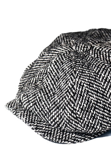 Black & White Twill Herringbone 8 Piece Bakerboy Cap