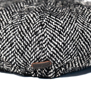 Black & White Twill Herringbone 8 Piece Bakerboy Cap