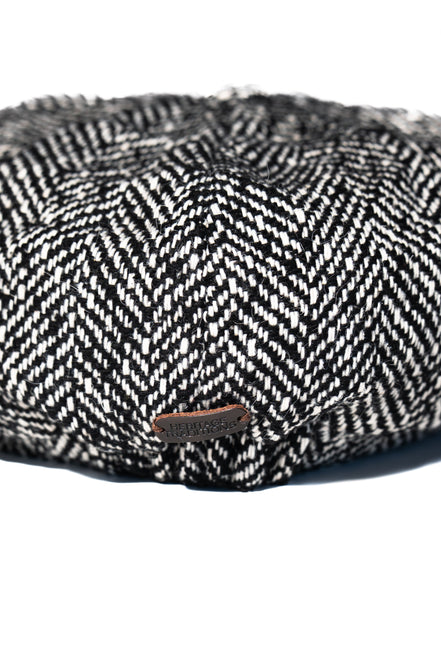 Black & White Twill Herringbone 8 Piece Bakerboy Cap