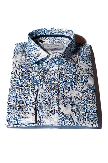 Spectre White & Navy Geometric Print Shirt