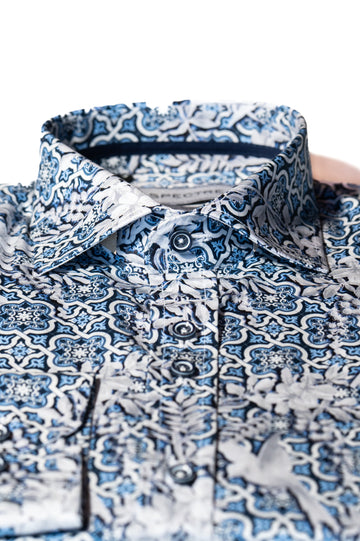 Spectre White & Navy Geometric Print Shirt