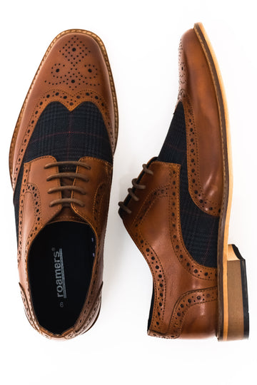 Roamers Tan With Navy Check Contrast Brogues