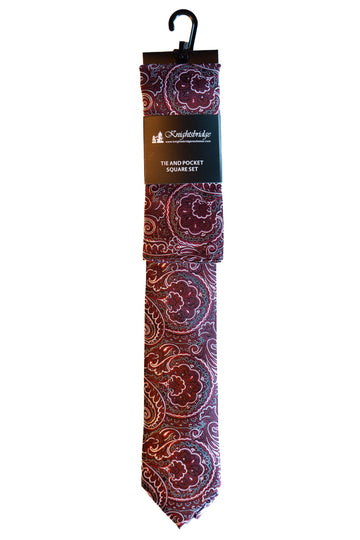 Knightsbridge Neckwear Burgundy Paisley Tie & Pocket Square Set