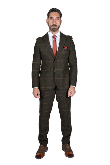 Fratelli Olive Tweed Check 2 Piece Suit