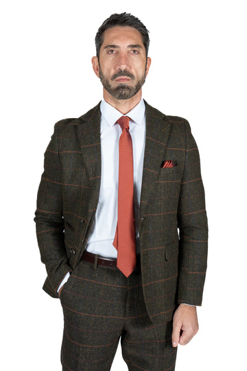 Fratelli Olive Tweed Check 2 Piece Suit