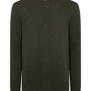 Remus Uomo Green Tapered Fit Half Zip Cotton Sweater