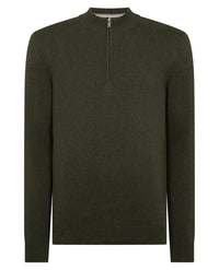 Remus Uomo Green Tapered Fit Half Zip Cotton Sweater