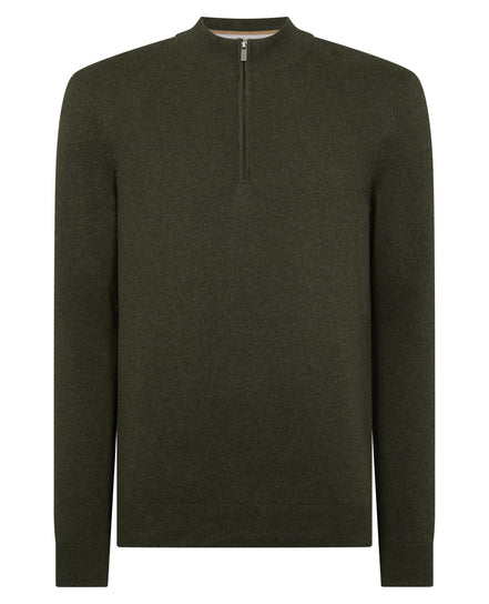 Remus Uomo Green Tapered Fit Half Zip Cotton Sweater