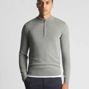 Remus Uomo Light Grey Tapered Fit Half Zip Cotton Sweater