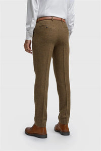 House of Cavani Thomas Brown trousers featuring a tailored fit and classic design, shown on a mannequin.