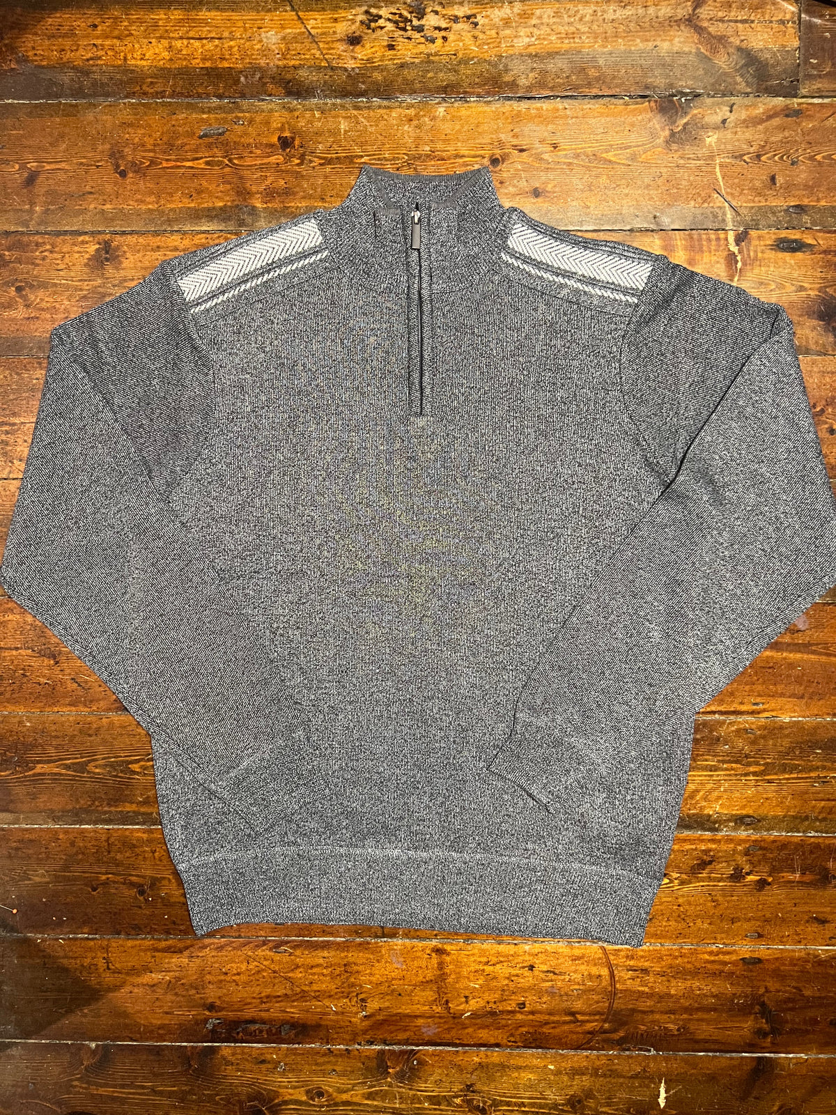 Denzel grey half zip jumper with high collar and ribbed cuffs, displayed on a mannequin.