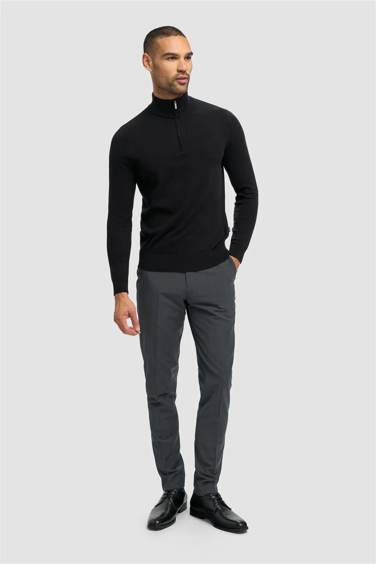 House of Cavani Ivano 1/4 zip jumper, showcasing a stylish knitted jumper with a quarter zip collar in a neutral color.