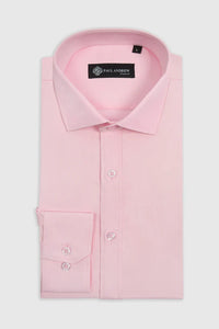 Pink cutaway collar shirt by Paul Andrew Oliver, stylish men's fashion shirt with a modern design and vibrant color.