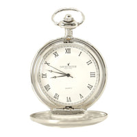 Silver and white quartz half hunter pocket watch by David Aster with intricate dial and classic design.