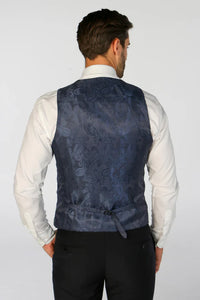 Men's navy waistcoat by Paul Andrew for Master Debonair, tailored fit with classic lapel and button closure.