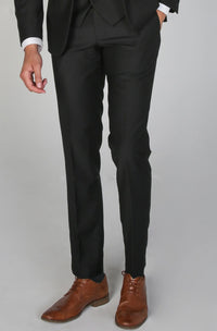Black Paul Andrew Parker trousers from Master Debonair, featuring a tailored fit and classic design, shown on a model.