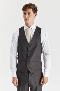 Charcoal Paul Andrew Charles waistcoat, tailored men's formal vest with sleek design, displayed on a mannequin.