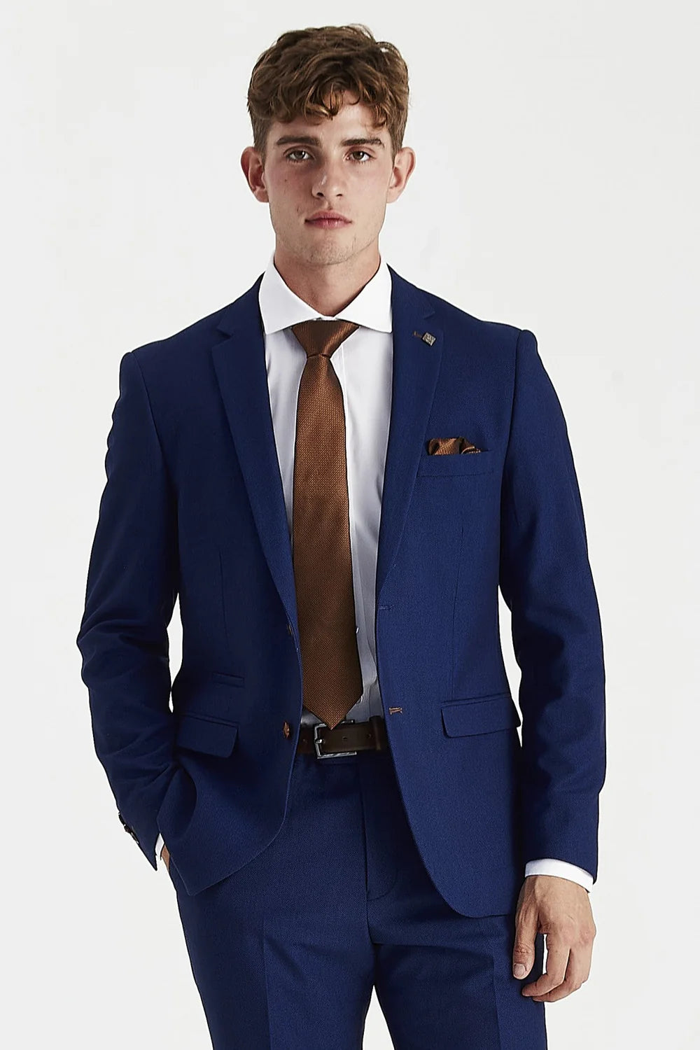 Men's blue textured blazer by Paul Andrew, Mayfair style, featuring tailored fit and classic design, suitable for formal or smart-casual wear.