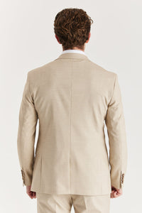 Beige Paul Andrew Belmont blazer with tailored fit and classic lapels, displayed on a hanger.