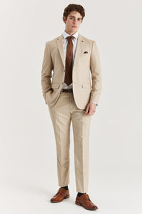 Beige Paul Andrew Belmont trousers with tailored fit and classic design, shown on a model.