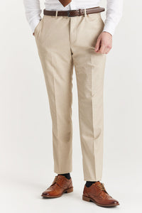 Beige Paul Andrew Belmont trousers with tailored fit and belt loops, displayed on a model.